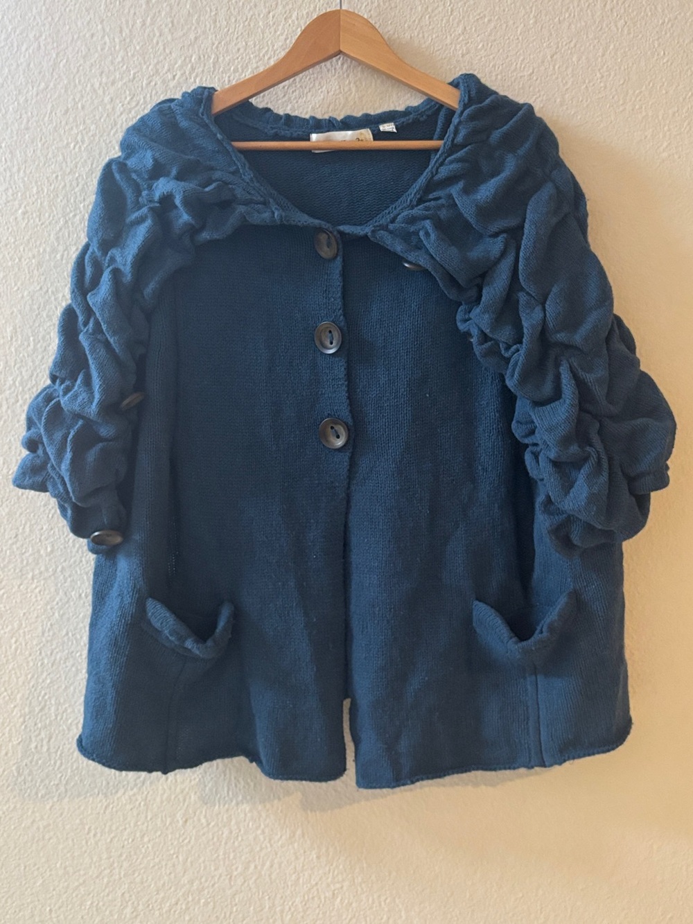 Charlie & Robin Anthropologie Ruflled Shawl Collar Textured Sleeves Size Small